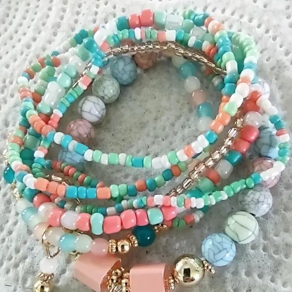 Stackable Bead Bracelets Ladies Stretch Multilayer Bracelet Set - Multicolor - Picture 9 of 12
